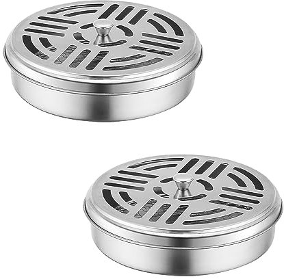 2 Pcs Support Bobine Moustique, Porte-encens Encensoir, Boîte De Bobine De Moustique Portable, Porte-encens Ronds avec Couvercle pour La Maison Le Camping Les Voyages L'extérieur Le Jardin