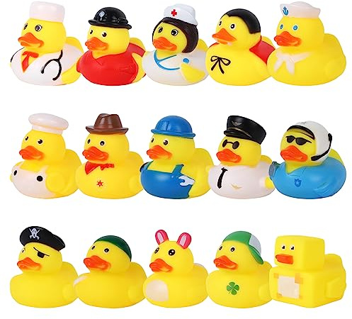 15 Stück Gummi Badeenten, Bunt Gummi Enten Quietschen Bade Enten für Kinder, niedlich Badeenten Badewannenspielzeug für Babypartys Geburtstagspartys Strand und im Pool