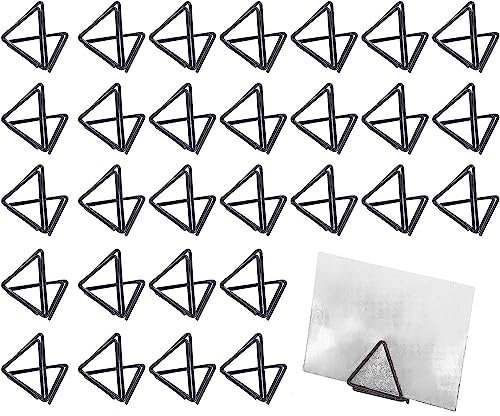 LATRAT 30 Stück Dreiecksform Tischkartenhalter Mini Tischkartenhalter Tischnummernhalter, Bildständer, Menükartenhalter, für Hochzeitstischkarten (30 Schwarz)