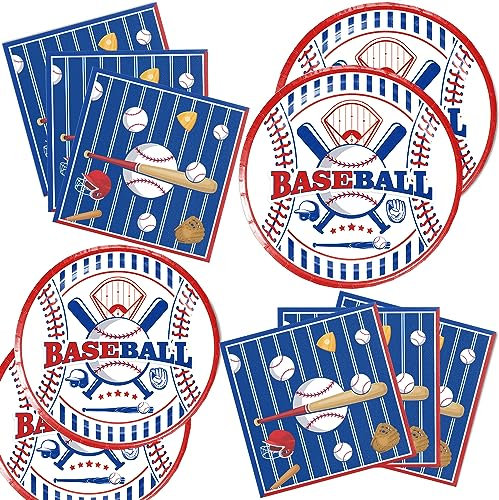 Frerand Lot de 40 décorations de baseball : 20 assiettes, 20 serviettes pour fêtes sur le thème du baseball