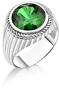BySilverStone - Grüner Smaragd-Steinring Für Männer Aus 925Er Silber, Einzigartiger Smaragd-Modering Für Herren, Grüner Jadestein-Herrenring, Eheringe Mit Grünem Stein