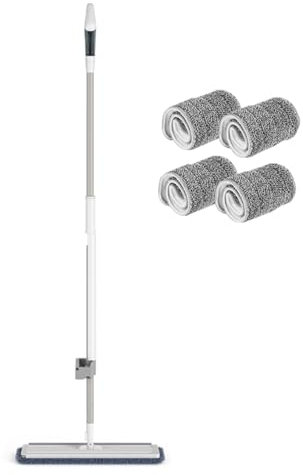 TQQEPOOL Fregona En Spray para Limpieza Suelos,Fregona Húmeda En Spray para Suelo Madera Laminado Azulejo Vinilo Cocina Casera Fregona Plana Seca (Color : White, Size : 4 Washable Pads)