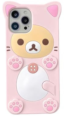 Cute Kawaii 3D Phone Case Compatible with iPhone 15 Pro Max 6.7 Cartoon Pink Bear Design Fashion Cool Funny Case Soft TPU Protective Case Silicone Cover for Girls Women Kids Pink