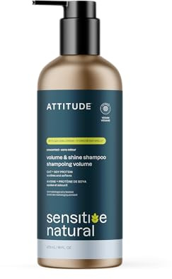 ATTITUDE Extra Gentle Hair Shampoo for Sensitive Dry Scalp, EWG Verified, Soothing Oat, Thin Hair, Naturally Derived Ingredients, Vegan Plant-Based, Unscented, Refillable Aluminum Bottle, 473 mL