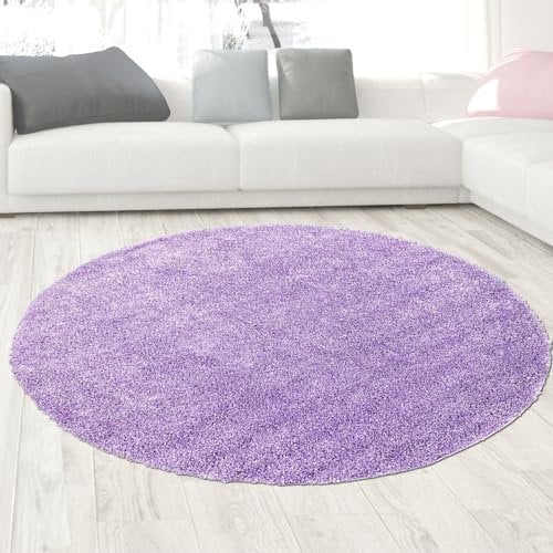 CARPETIA Modernes Wohndesign in Flieder: Luxuriöser Hochflor-Teppich Größe 160 cm Rund