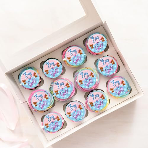 24 x PRECUT Boy Or Girl Baby Shower Cupcake Topper Gender Reveal Edible Wafer Paper Cake Decoration