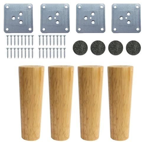 Eidoct Solid Wood Furniture Legs Cabinet Legs Wooden Table Legs Chair Legs Furniture Legs Dresser Legs Sofa Replacement Legs, Legs with Non-slip Mat, Screws & Mounting Plate((6 / 15cm), A-154