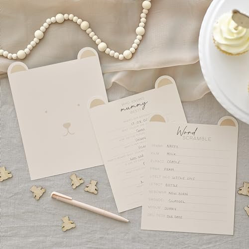 Ginger Ray 'Word Scramble' and 'Who Knows Mummy Best' Baby Shower Quiz with 10 Cards Each