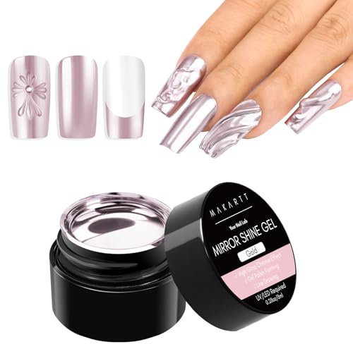 Makartt Chrome Nail Polish Gel: Gold and Silver Metallic - Nail Art Design 3d Hard Liner Paint - Quick Dry 30s Under UV