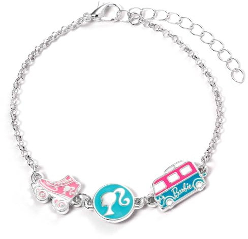 Barbie™ Braccialetto con ciondoli con tre ciondoli smaltati divertenti: silhouette, skateboard e camper, Misura unica, Zinco