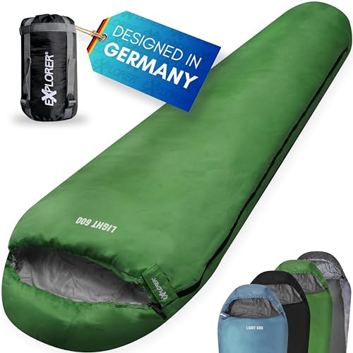 EXPLORER® Light 600 Sommerschlafsack [700g] -2°C bis +14°C [120g/m²] Ultraleicht Schlafsack Outdoor 210x75x50cm Sommer Mumienschlafsack Erwachsene – Camping & Trekking - leicht kleines Packmaß
