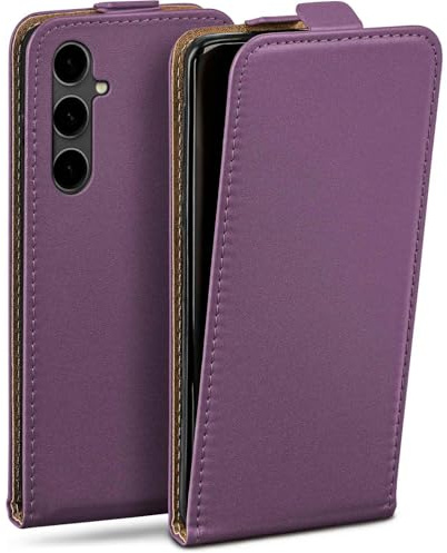 moex Flip Case für Samsung Galaxy S23 FE Hülle klappbar mit 360 Grad Schutz, Handyhülle mit Displayschutz, PU Leder Handytasche Lederhülle, Flip Case Cover Klapphülle, Lila