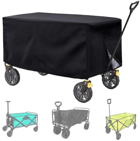 Folding Garden Trolley Cover, 600D Heavy-Duty Oxford - Pull Along Waggon Cover, Festival Trolley, 97 * 56 * 51cm, Black