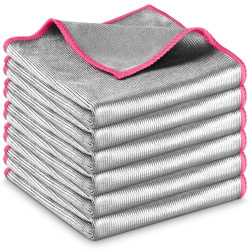 Airlab 6X Fenstertücher Mikrofasertücher Streifenfrei, Ultrafeine Reinigungstücher Glastücher, Mikrofaser Putztücher Poliertuch Lappen für Kristallklare & Streifenfreie Scheiben, Rosa, 30x30 cm