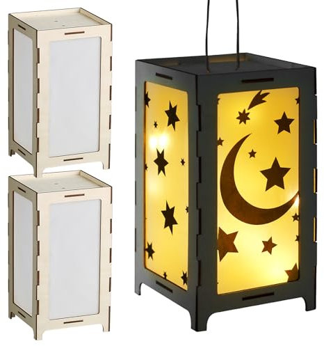 BOFUNX 2er Pack Laterne Bastelset aus Holz Stern Mond Laterne Holz Bastelsets für Kinder zum Basteln und Bemalen Holz Laternenrahmen für Halloween Weihnachten Party Geschenk