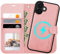 OCASE iPhone 16 Hülle(2in1) Leder Stoßfestes Case, Abnehmbare magnetische Hülle, MitHandschlaufe, Kabelloses Laden, Kartenfach, Standfunktion, Handyhülle RFID Schutzhülle Klapphülle Pink