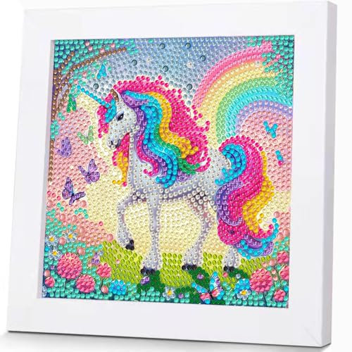 Qianbaiuk Diamond Painting Kinder mit Holzrahmen-Diamond Painting Tiere Kinder DIY Mosaikherstellung Basteln Mädchen Junge Geschenk und Home Wand Dekor (7x7 Zoll)