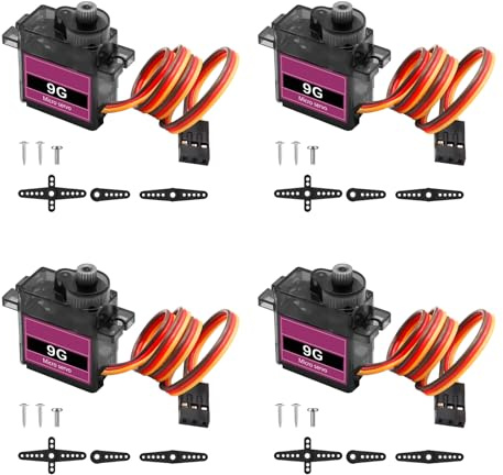 Servo Motor mit Metallgetriebe Servomotor Binghe 4 Stücke 9G Micro Servos Wendewinkel 90-180° RC Servo mit JR Stecker 30cm Kabel für RC Helicopter,Flugboot,Roboter kompatibel mit Arduino