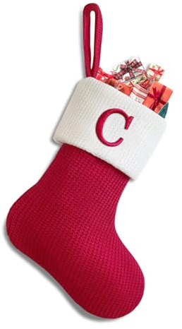 Putentfun Weihnachtsstrumpf Personalisiert Nikolausstrumpf 22 cm Weihnachtsstrumpf Füllung für Weihnachtsdekoration Christmas Stockings Weihnachtsbaum Kamin hängende Ornamente - e Rot C