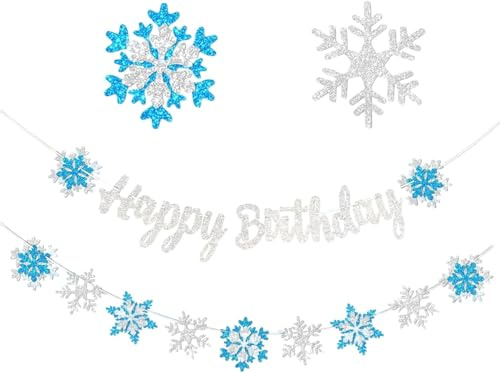 Tydeus Schneeflocke Girlande Geburtstag,Happy Birthday Girlande,Themenparty Dekoration Mehrfarbig,Partyzubehör,geeignet für Geburtstage