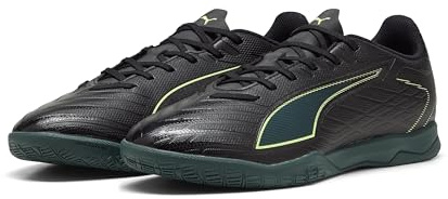 PUMA Unisex Ultra 6 Play Indoor Training Football Boots, PUMA Black-Fizzy Light-Green Terrain, 7.5 UK