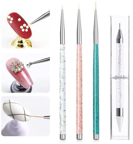 4 PCS Nail Art Brush Pen, Miniature Fine Detail Paint Brush Set, Handle for Pulling Lines, Nail Art Design, for DIY & Professional Use,Detailer,Brush Dotting Tool
