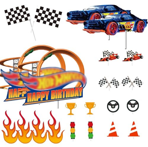 20 Pcs Car Cake Topper, Racing Auto Car, Happy Birthday Cake Decorations, Race Car Cupcake Toppers for Girl, Kids, Men Birthday Race Car Party Supplies