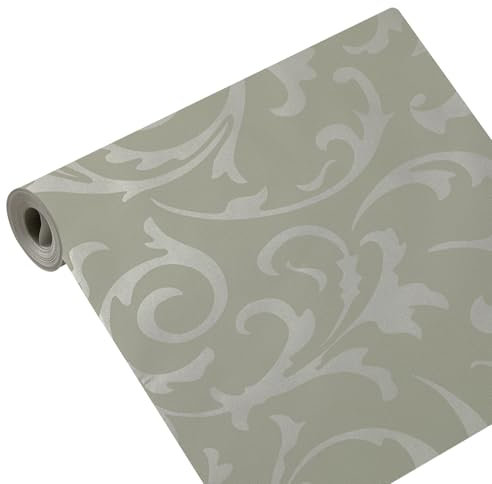 Lining Paper for Walls,Wall Paper Roll,1Roll Silver Grey Glitter Striped Retro Leaf Wallpaper Modern Damask Embossed Textured Wallpaper for Adults