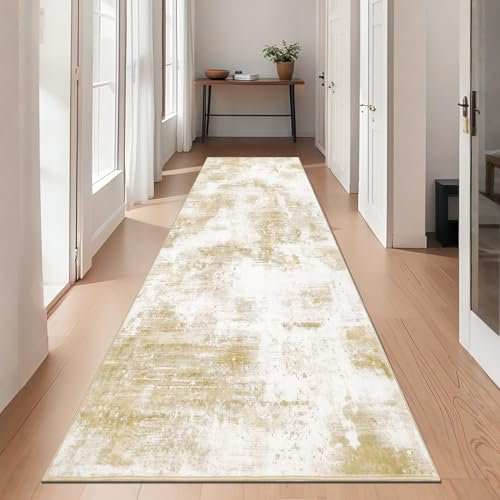 SHACOS Teppich Läufer Flur Lang rutschfest 80x200 cm, Langer Flur Teppich Läufer Beige, Küchenteppich Waschbar, Flurteppich Flurläufer Lang Modern Teppichläufer für Flur, Küche, Wohnzimmer, Beige