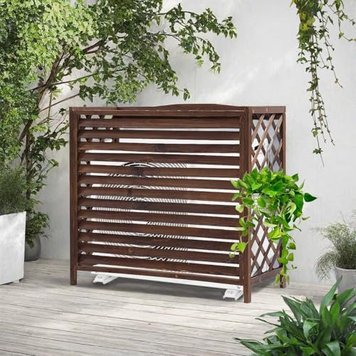 Cubre Aire Acondicionado Exterior Marrón Madera Grande Funda Aire Acondicionado Exterior Anticorrosión Soportes para Plantas Exterior Protección Contra La Lluvia Y El Sol Funda Aire Acondicionado(S)