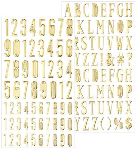 125 Stück Buchstaben und Zahlen Aufkleber, 2 Blatt Gold 3D Glitzer Alphabet Buchstaben Aufkleber für Scrapbooking Geschenkbox DIY Bastelarbeiten Kunstgestaltung