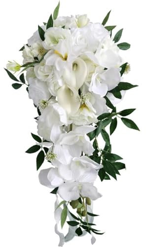AQCQDQ Wasser Tropfen Wasserfall Braut KüNstliche Blumen Bouquet, Eleganter BrautsträUßE Brautstrauss Wasserfall Handgemachte Blumenstrauß FüR Zeremonie Jahrestag Braut Dusche Party