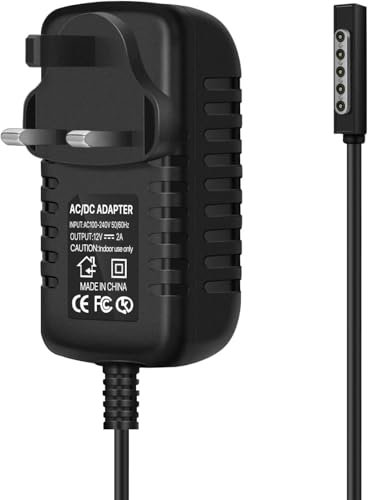 Surface RT Charger 24W - Replacement AC Charger Adapter 12V 2A compatible with Microsoft Surface RT 10.6 Windows Tablet with 1.2M Charging Cable, Wall Travel Power Supply, UK Plug - Black