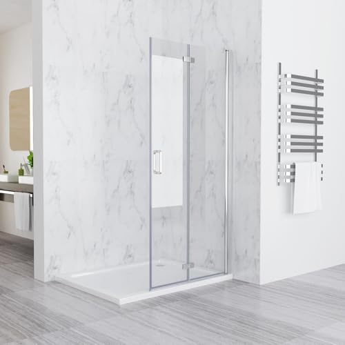 Walk in Duschwand für Dusche 90 x 185 cm Faltbar Duschabtrennung mit Pendeltür Falttür Duschtür 6mm Sicherheitsglas NANO Glas Rahmenlos Nischentür Duschfaltwand ohne Duschtasse