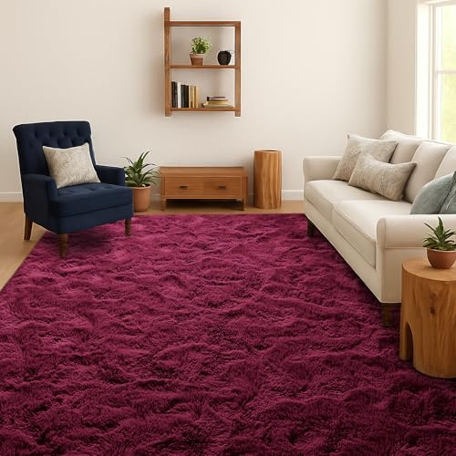SOANNY Teppich Wohnzimmer, Waschbar Anti-Rutsch, 90x150 cm, Bordeauxrot | Hochflor, Langflor, Flauschig, Weich, Einfarbig, Pflegeleicht, Für Wohnzimmer Schlafzimmer Kinderzimmer Büro Bettumrandung