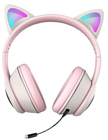Operitacx 1Pc Rgb Cat Ear Gaming Headset with USB Sound Card Omnidirectional Microphone for Laptop Comfortable Wired Headphones for Gaming and Study Lighting for Enhanced
