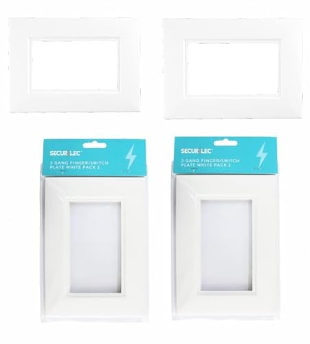 Home Fittings ® 2X Securlec Brilliant White Double Light Switch Finger Plate Panel Socket - Wider Version Prevents Finger Marks Around Switch 2 Gang (Pack of 2)
