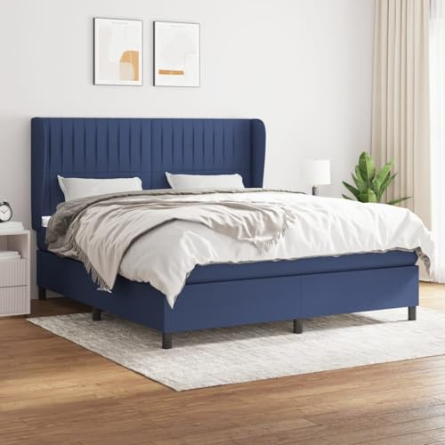Homgoday Boxspringbett Blau 203x163x118/128cm, Mittelharte Matratze, Lärchenholz, für Rücken- und Bauchschläfer - Bett mit Einzeltaschenfederkernmatratze und Hautfreundlichem Schoner Model3128139