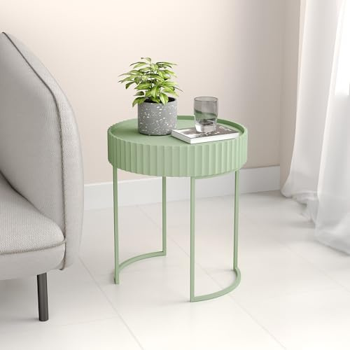 [en.casa] Beistelltisch rund Rill Wohnzimmertisch gerillt 46 x Ø40 cm Nachttisch Sofatisch Flur Metallgestell Mintgrün