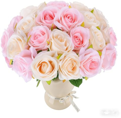 Xialvyu 32 Stück Rosa Künstliche Rosen, 52 cm Langer Stängel Künstliche Pink Rosen, Realistische Kunstrosen für Muttertag Dekoration Hochzeitsramos Tischdeko Brautstrauß Heimdekoration