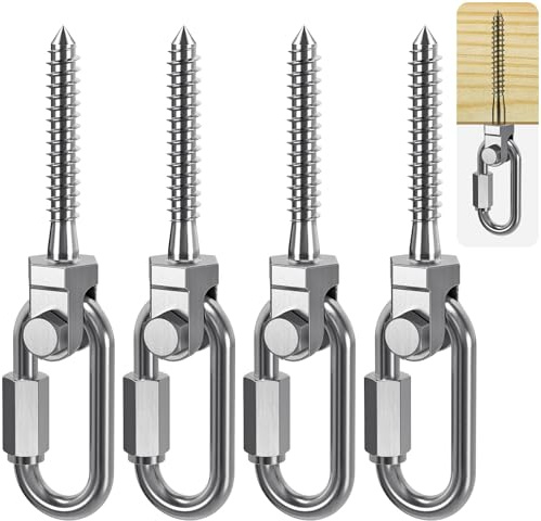 SELEWARE Heavy Duty 304 Stainless Steel Swing Hangers Set of 4, 180° Rotation Porch Swing Hardware for Playground, Yoga Hammock, Punching Bag & Outdoor Swing Sets