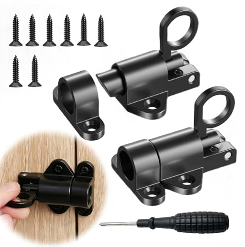 2 Stk Automatischer Türriegel mit Feder,Federriegel Schlossriegel,Sicherheitsriegel Aluminiumlegierung Riegelschloss mit Schrauben Schubriegel für Holztüren,Schranktüren,Fenster,Gartentore,Tierkäfige