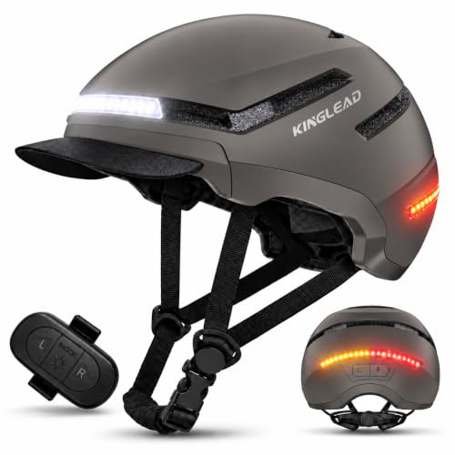 KINGLEAD Fahrradhelm mit LED Blinker & Fernbedienung, NTA 8776 & CE Zertifiziert, Front- und Rücklicht USB-C aufladbar, Abnehmbares Visier, City E-Bike Helm für Herren Damen