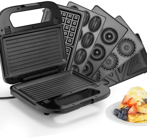 SUPERLEX 6 in 1 Sandwichmaker Multifunktionsgerät mit Wechselplatten Kontaktgrill Sandwichtoaster Waffeleisen für 2 Scheiben Antihaftbeschichtet Konstante Temperatur BPA frei