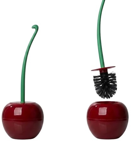 Toilet Brush with Fruit Shaped Holder (Cherry) - Decorative Freestanding Bathroom WC Brush Set - Apple & Cherry Design Toilet Cleaner
