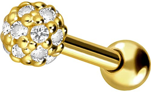 PIERCINGLINE 750er GOLD Ohrpiercing 18 KARAT KUGEL + KRISTALLE Piercing Tragus Helix Conch Gelbgold