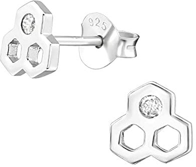 The Rose & Silver Company Women 925 Sterling Silver Honeycomb Bee Stud Earrings