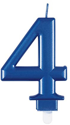 Unique Party Supplies 19614 Metallische Geburtstagskerze - Zahl 4 - Blau