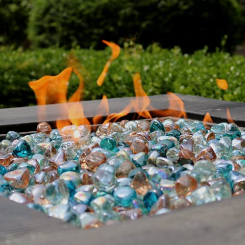 Chilli Cosmos Fire Glass Diamond Feuerstelle, Glassteine für Propangas- oder Gas-Feuerstelle (Geschenkpaket) (9 kg, Weiß/Rosa, Champagner/Margarita, Azura-Blau-Mischung)