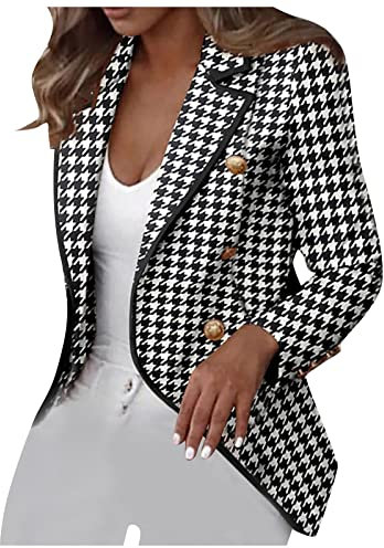 Blazer Femme Chic à Double Boutonnage Manteau Femme Automne Hiver Manches Longues Cardigan Court Veste Chic Blazer Vintage Pas Cher